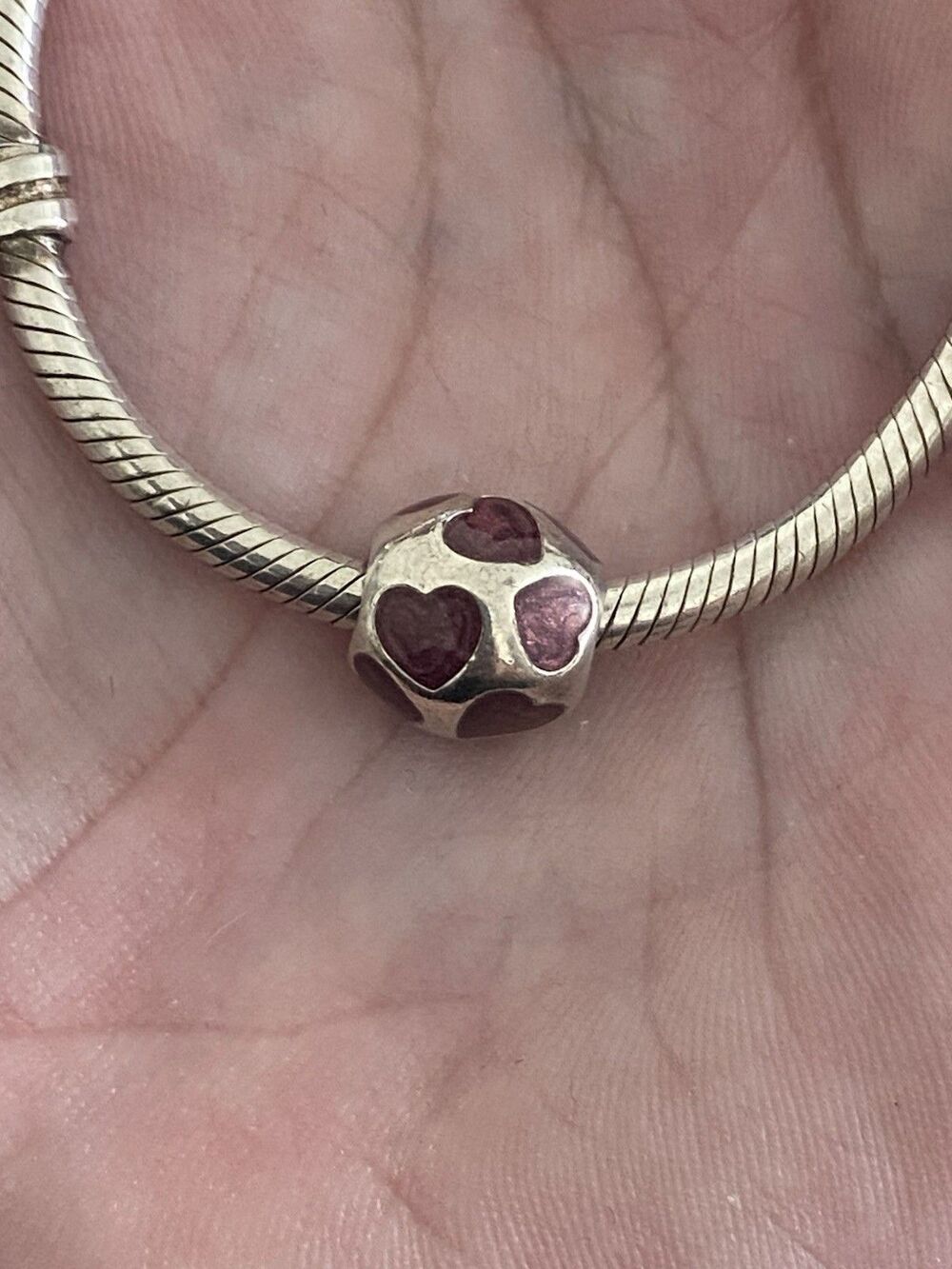 Authentic Pandora Sterling Silver Love You Purple Hearts Enamel Bead